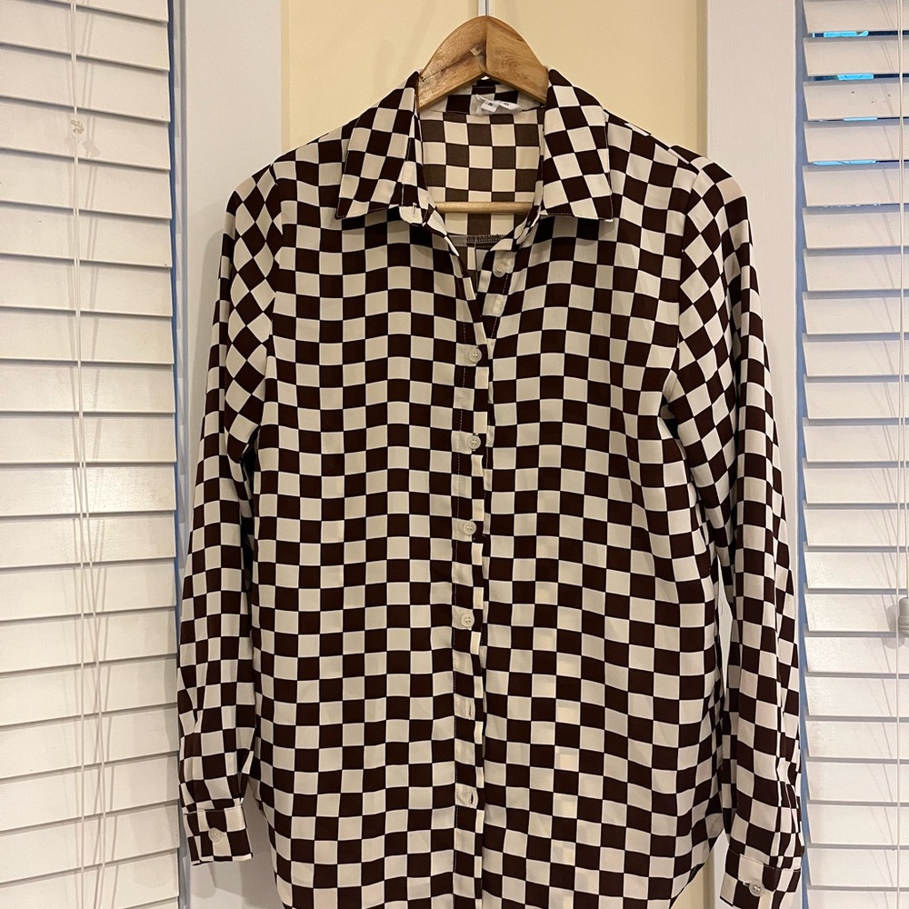 Checkered Button Down Shirt - Black and White